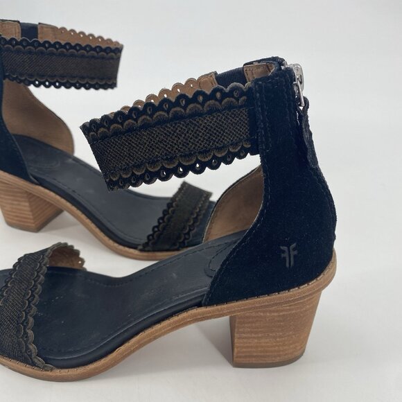 Frye Brielle Scallop Back Zip Ankle Strap Sandals Black Size 6 - Picture 4 of 12